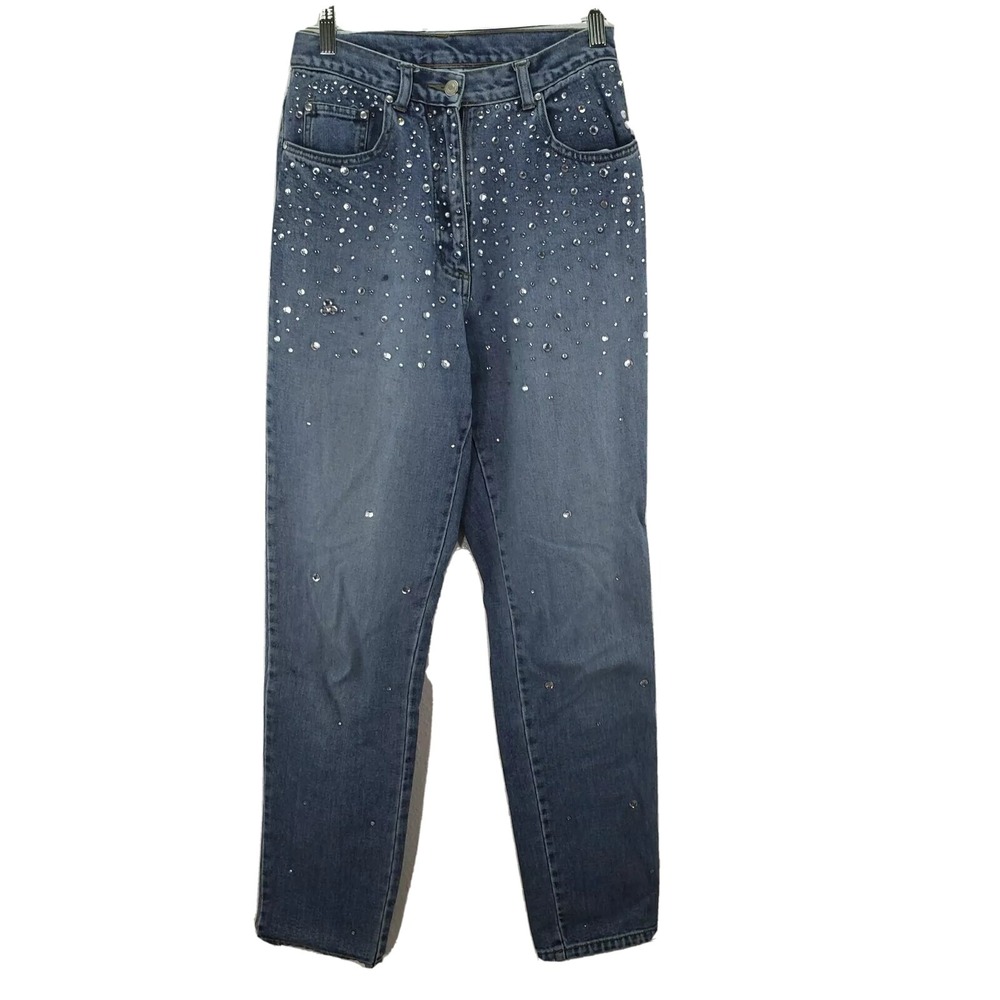 Vintage Newport News Jeans Bling Rhinestones Tapered Leg Size 6 High‎ Waist 80's